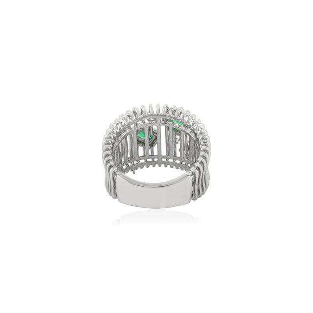 Metal Bochic 925 Silver Green Zirconia Cocktail Wide Band Ring- Size 6 For Sale - Image 7 of 11