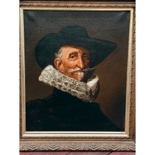 Antique Oil Painting Portrait after Franz Hals "Portrait of a Gentleman of the de Wolff family". This painting is the...