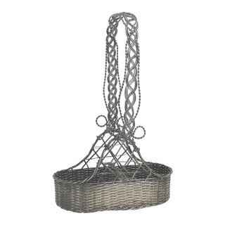 Vintage French Silverplated Wine Carrying Basket for Two Bottles For Sale