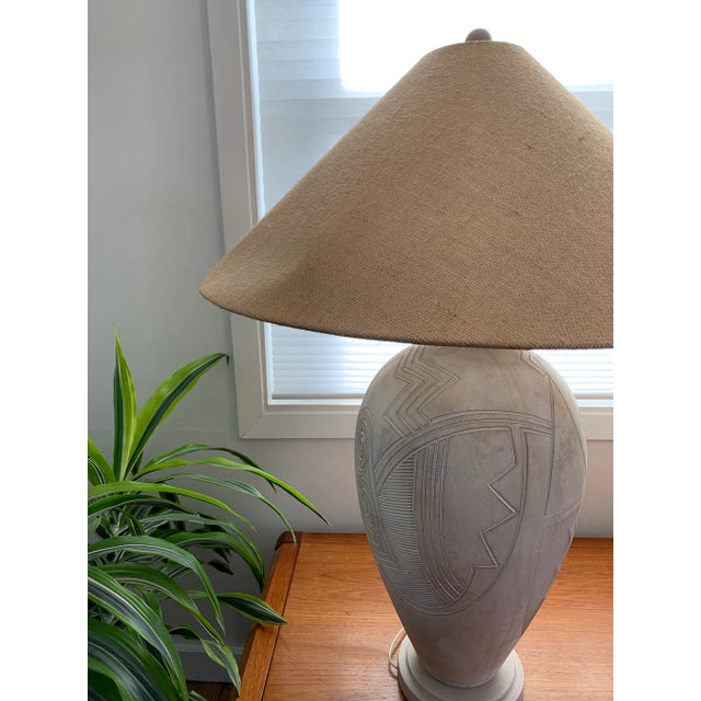 Sculpture Materials 1980s Vintage Casual Lamps of California Tribal Bird Abstract White Plaster Lamps- a Pair For Sale - Image 7 of 13