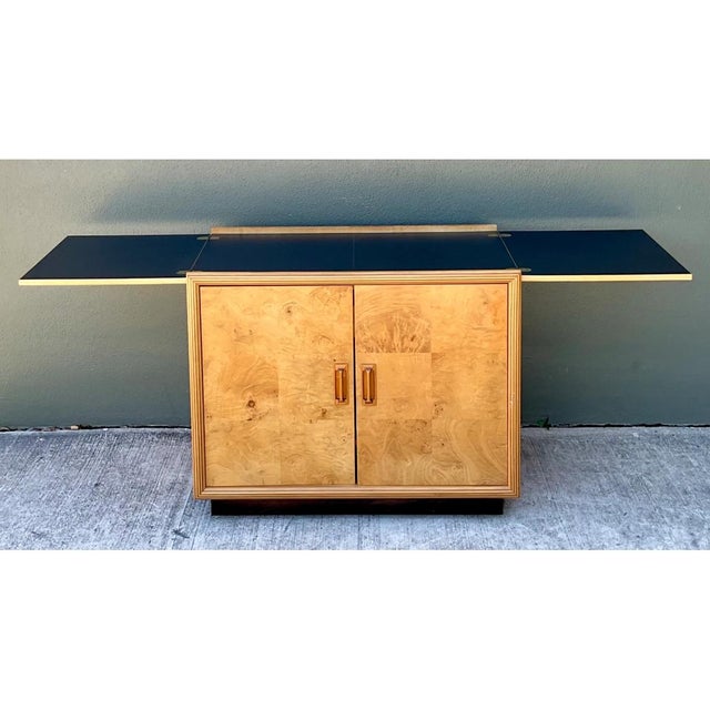 Camel Vintage Henredon Modernist Two Door Burl Wood Server For Sale - Image 8 of 12