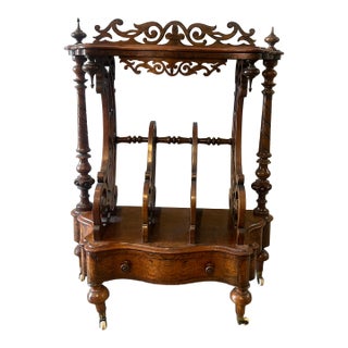 Victorian Burr Walnut Carved Canterbury, C. 1880 For Sale