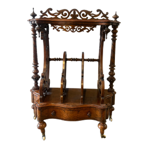 Victorian Burr Walnut Carved Canterbury, C. 1880