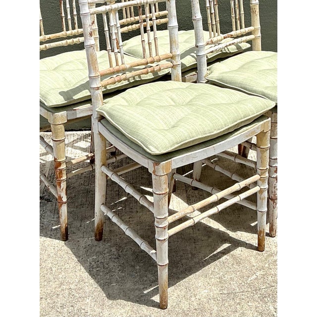Vintage Distressed Wood Faux Bamboo Spindle Back Chairs - Set of 4 For Sale - Image 11 of 18