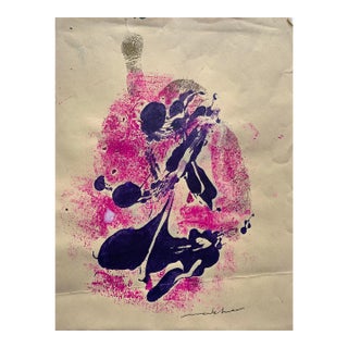 1966 Mid Century Abstract Print "Pink and Purple Abstract Ii" For Sale