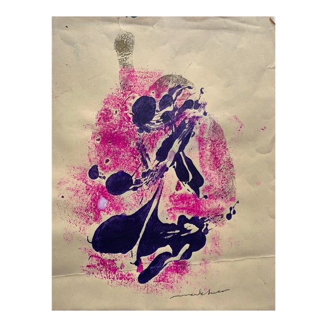 1966 Mid Century Abstract Print "Pink and Purple Abstract Ii" For Sale