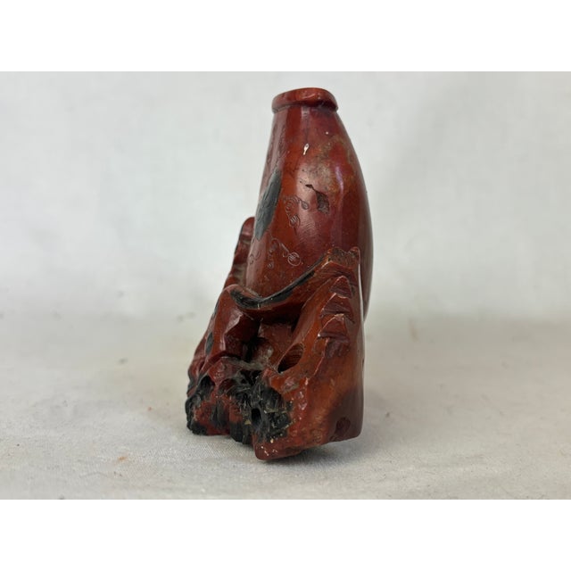 Boho Chic Small Early 20th Century Carved Soap Stone Vase With Animals For Sale - Image 3 of 7