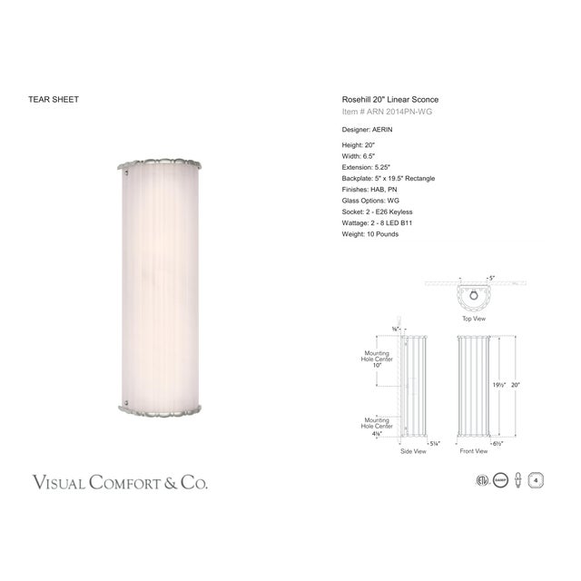Glass AERIN for Visual Comfort Signature Rosehill 20" Linear Sconce in Polished Nickel with White Strie Glass For Sale - Image 7 of 9