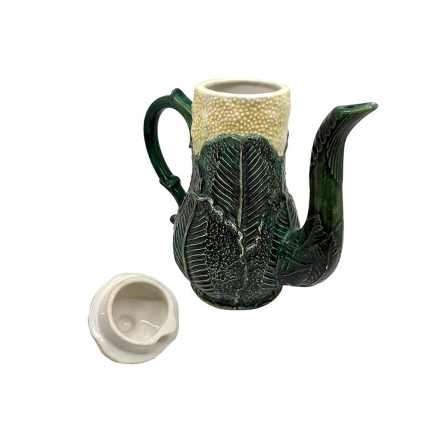 Majolica 20th Century Majolica Green Cabbage Cauliflower Tea Pot For Sale - Image 4 of 11
