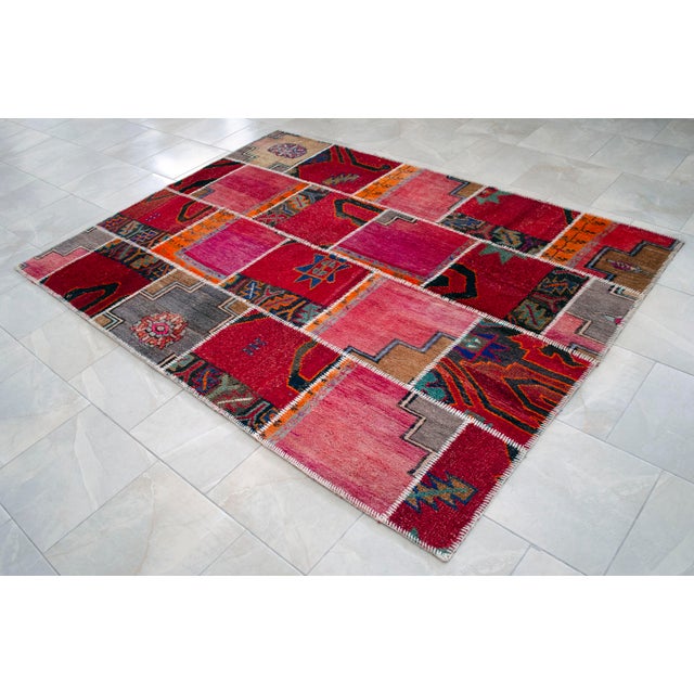 2020s Vibrant Pink & Red Turkish Rug Hand Knotted Handstitched Art - 5'7"x7'10" For Sale - Image 5 of 12