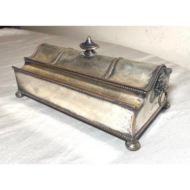Antique 19th Century Silverplated Copper Glass Jar Desk Inkwell Stand Holder For Sale - Image 4 of 16