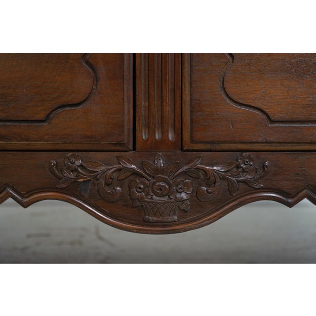 Vintage French Country Walnut Finish Low Dresser For Sale - Image 14 of 17