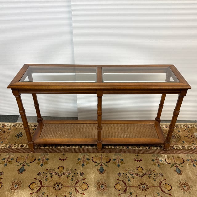 Faux Bamboo Console Table With Glass Top For Sale - Image 12 of 12
