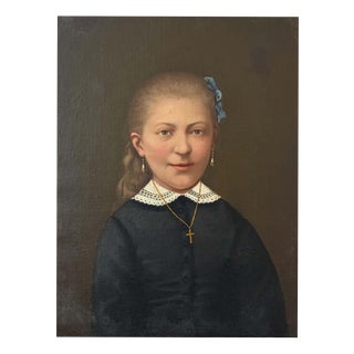 German School, Portrait Painting of a Young Girl, 1800s, Oil on Canvas, Framed For Sale