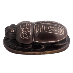 Early 20th Century Vintage Egyptian Motif Bronze Silver Inlay Scarab Paperweight