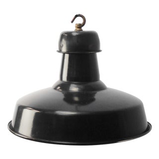 Vintage French Industrial Black Enamel Pendant Light from GAL For Sale