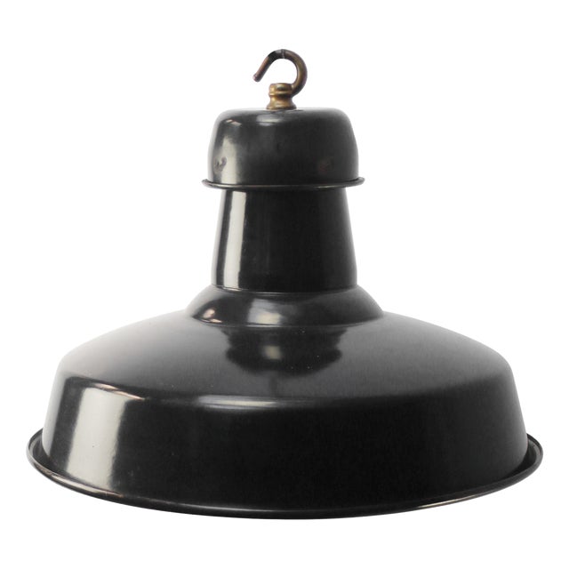 Vintage French Industrial Black Enamel Pendant Light from GAL For Sale