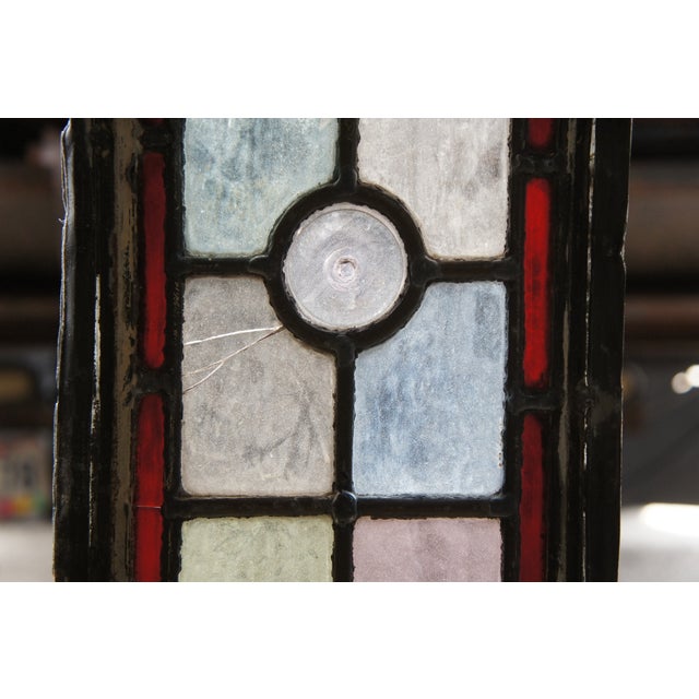Set of 4 Antique English Edwardian Era Hand Painted Arched Leaded Stained Glass Windows For Sale - Image 9 of 18