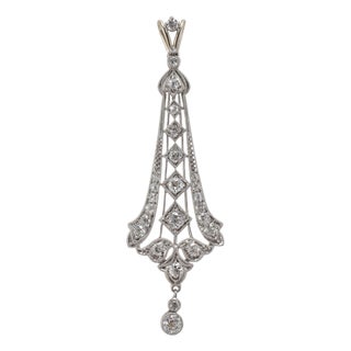 Antique Art Deco Platinum 1.06ctw Old European Diamond Drop Pendant For Sale