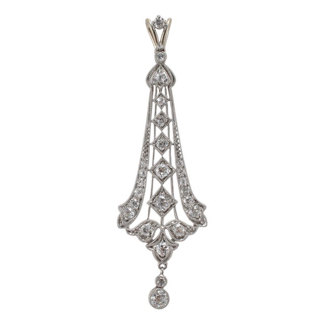 Antique Art Deco Platinum 1.06ctw Old European Diamond Drop Pendant For Sale