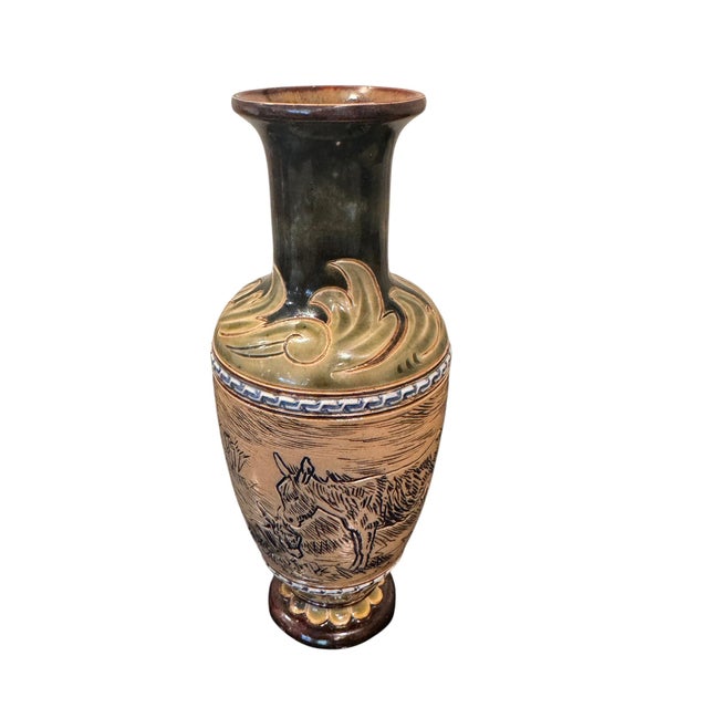 Antique Royal Doulton Lambeth Stoneware Hanna Barlow Incised Donkey Vase For Sale - Image 6 of 17