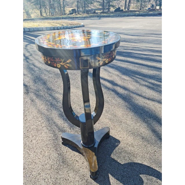 French French Style Petite Coffee Table – Unique Lyre-Shaped Base For Sale - Image 3 of 9