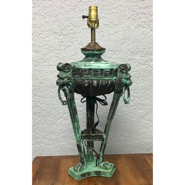 Large Italian Style Patinated Metal Lamp For Sale - Image 9 of 10