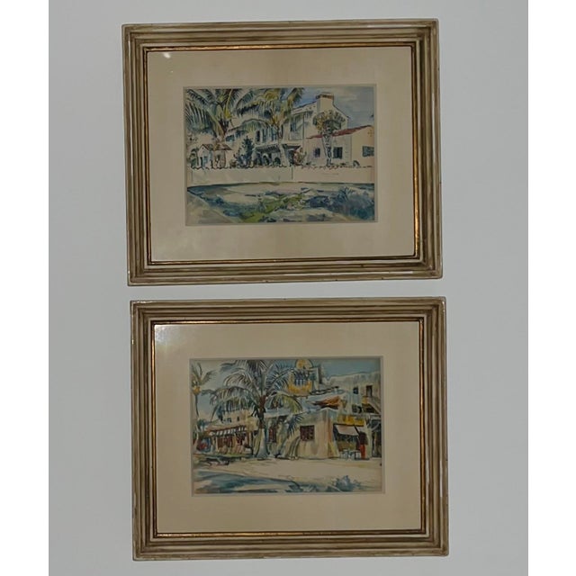 Set of 2 Vintage F. Richardson Murray Coral Gables House Portrait Watercolor Paintings, Framed For Sale - Image 10 of 11