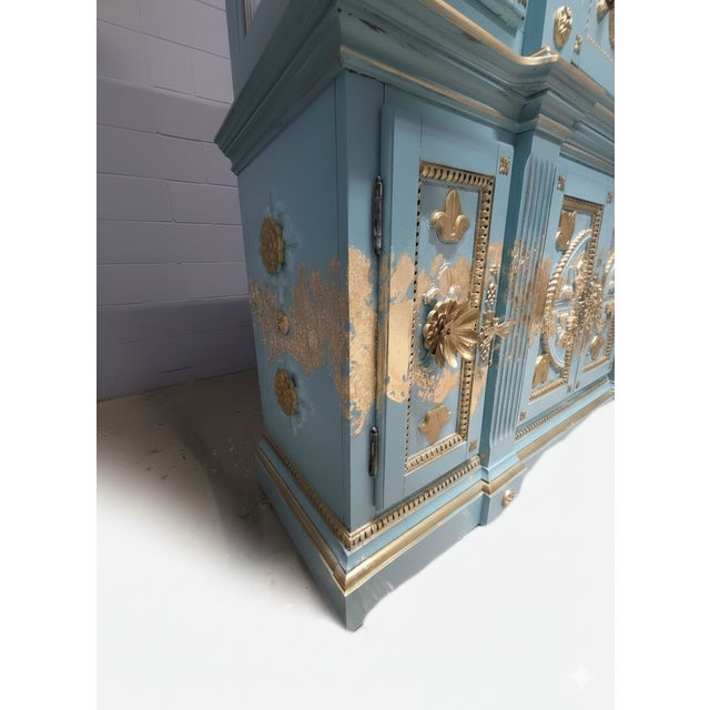 "The Blue Duchess" Hand Painted Neoclassical Display Armoire, China Hutch For Sale In New Orleans - Image 6 of 16