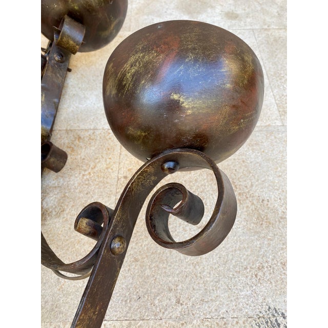 Pair of Big Spanish Hand-Forged Iron Wall Sconces, Mid-20th Century For Sale - Image 9 of 11