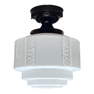 Art Deco Wedding Cake Semi Flush Globe With Antique Fixture #2599 For Sale