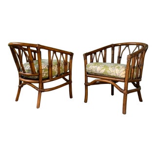 Pair of Bamboo Club Chairs in the Style of McGuire For Sale