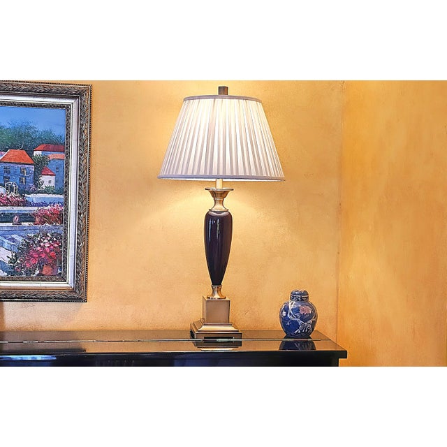 Transitional Style Brass & Deep Purple Ceramic Table Lamp For Sale - Image 12 of 12