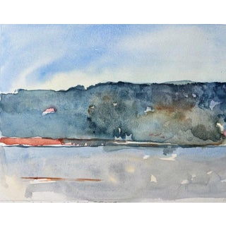 Blue Sentinel (Blue River, CO) by Timothy J. Standring | Watercolor on paper of a serene river landscape For Sale