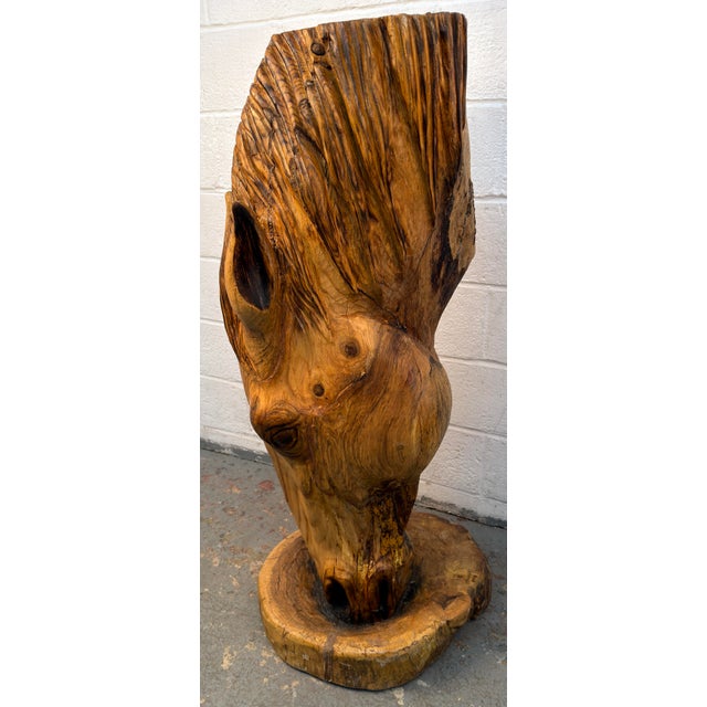 Rustic Horse Head Hardwood Chainsaw Carving For Sale - Image 3 of 14