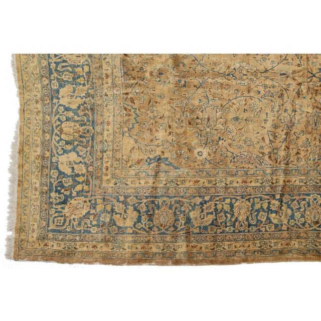Textile 1880s Handmade Allover Floral Antique Persian Mashad Wool Rug in Light Brown For Sale - Image 7 of 10