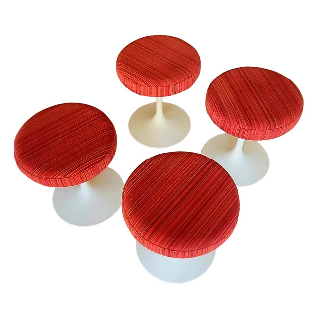 1950s Magnificent Set of Four Original Eero Saarinen Knoll Tulip Swivel Stools Professionally Restored With Knoll / Maharam Fabric For Sale