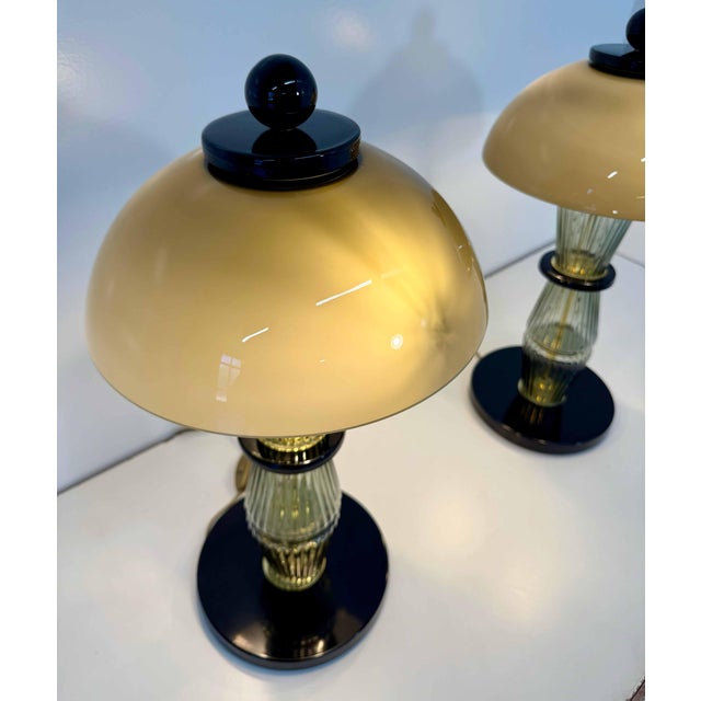 Black Murano Glass Table Lamps in Smoked Grey and Black Glass and Brass, 2000s, Set of 2 For Sale - Image 8 of 16