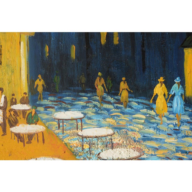 1980s Mid Century Impressionist Style Night Cafe & Street Scene Painting For Sale - Image 5 of 12