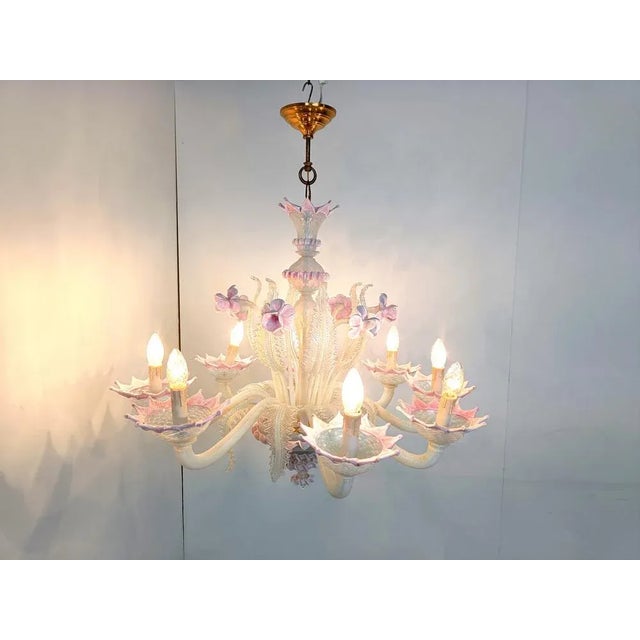Pink Vintage Floral Murano Glass Chandelier, 1950s For Sale - Image 8 of 10