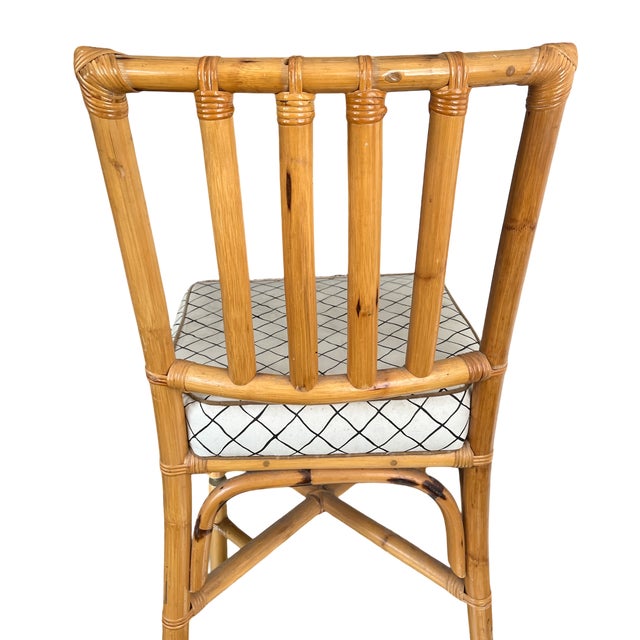 1970s 1970s Chinese Chippendale Bamboo Side Chair With Cushioned Seat For Sale - Image 5 of 10