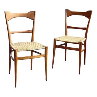 Mid-Century Modern Woven-Seat Dining Chairs by G.B. Marangoni, Italy, 1950s, Set of 2 For Sale