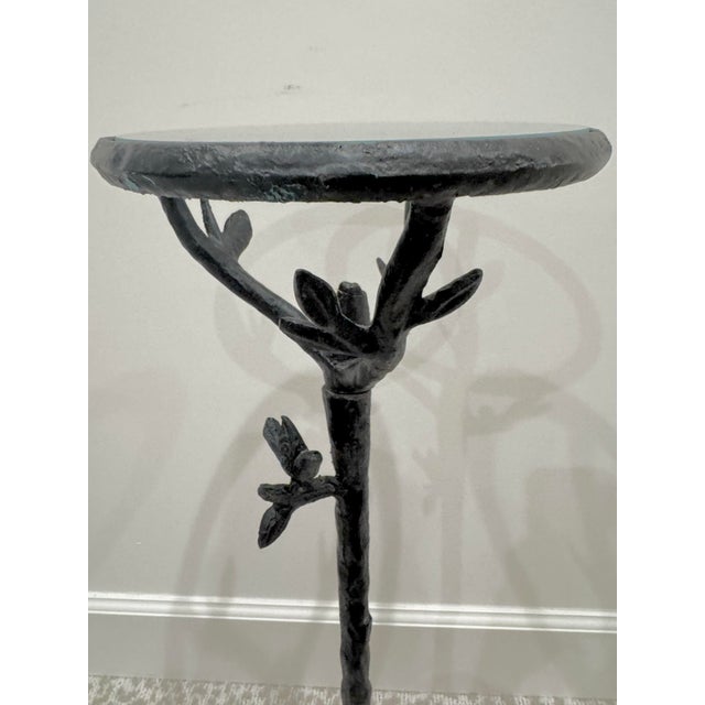 Organic Modern Sculptural Cast Iron Faux Bois Pedestal Side Table With Glass Top, Giacometti Sty For Sale In Chicago - Image 6 of 8