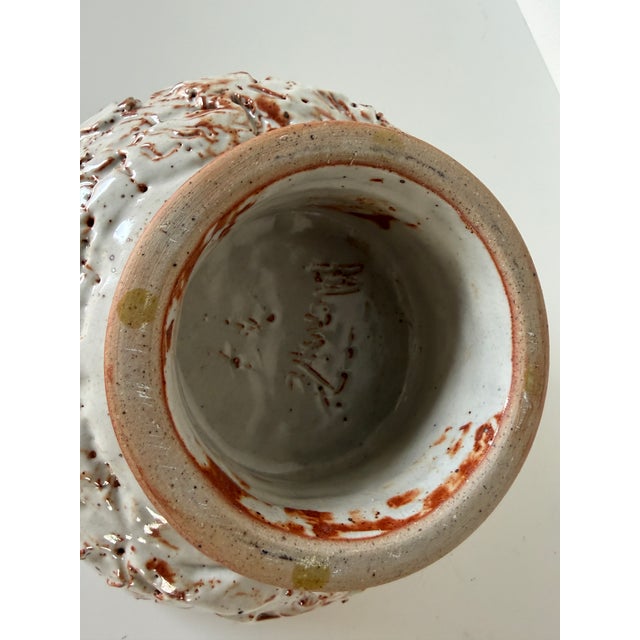 1990's Vintage Organic Handmade Studio Pottery Pedestal Bowl, Signed For Sale - Image 11 of 12