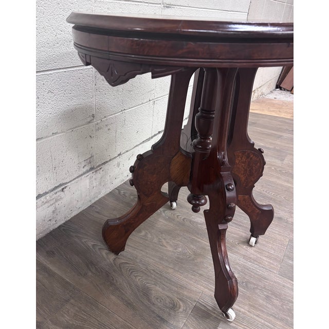 Antique Victorian Eastlake Burl Walnut Oval Center Table Parlor Table For Sale - Image 4 of 10