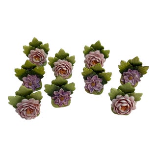 Vintage German Porcelain Flower Place Card Holders - Set of 9 For Sale