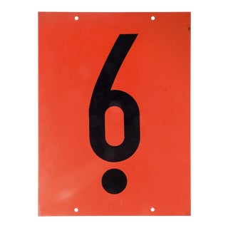Vintage Orange & Black Metal Gas Station Number 6 Sign For Sale