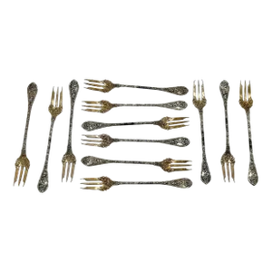Beautiful Original Set of 12 Antique American Victorian Sterling Silver Shrimp & Seafood Forks Circa 1900