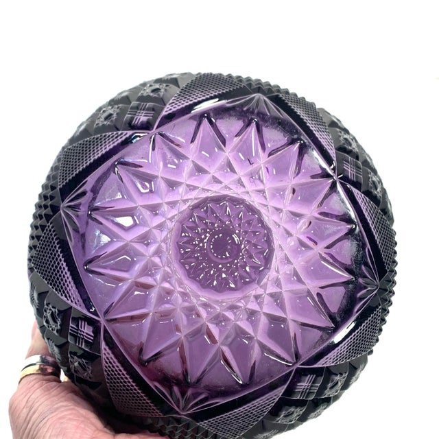 Late 19th C. Amethyst Pressed Glass Serving Bowl Art Deco Traditional Victorian For Sale - Image 10 of 10