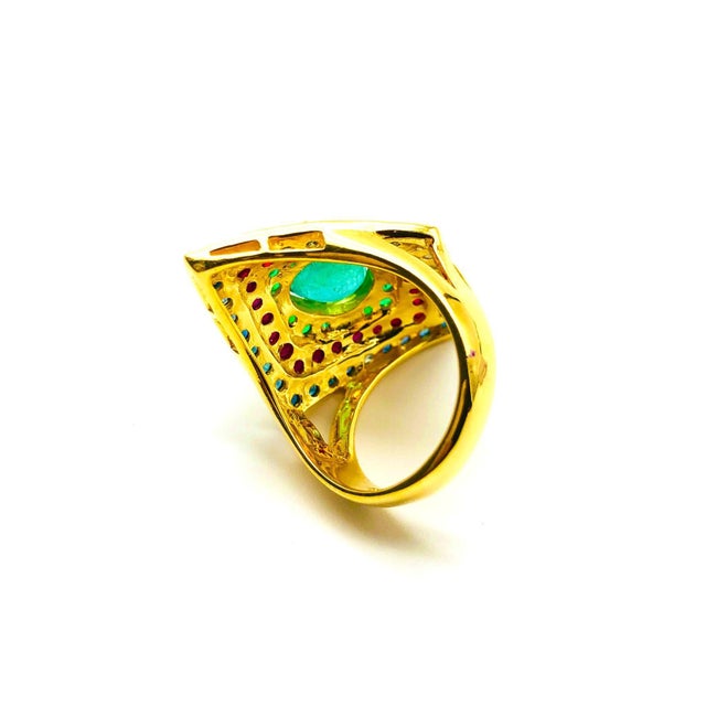 Bochic "Orient" Natural Emerald, Ruby & Sapphire Ring Set In 18K Gold &Silver For Sale In New York - Image 6 of 18